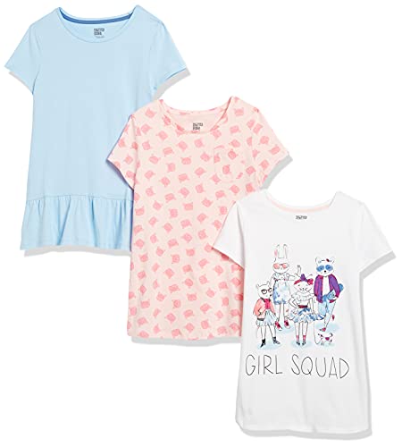 Amazon Essentials Toddler Girls' Short-Sleeve And Sleeveless Tunic Tops (Previously Spotted Zebra), Pack Of 3, Blue/Pink/Grey, 4T #TOP4