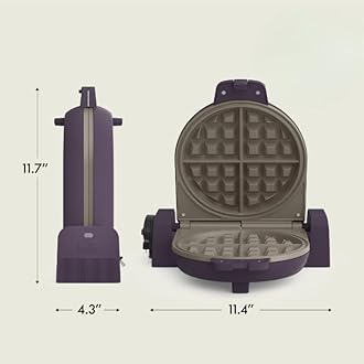 bella Flip-n-Store Waffle Maker, EverGood™ Ceramic Nonstick Coating, Fits-anywhere™ Kitchenware, Power Indicator Light & Touch Handle, 7” Wide & 1" Deep Plates, 1000 Watt, Plum