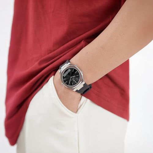 Image of Sylvi Analog-Digital Silver Case Black Silicone Strap Analog-Digital Watch for Men with