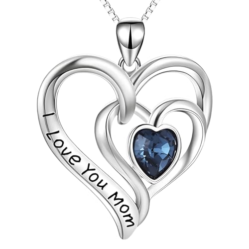 Collier pendentif cœur bleu saphir 23 mm x 21 mm avec gravure Mother