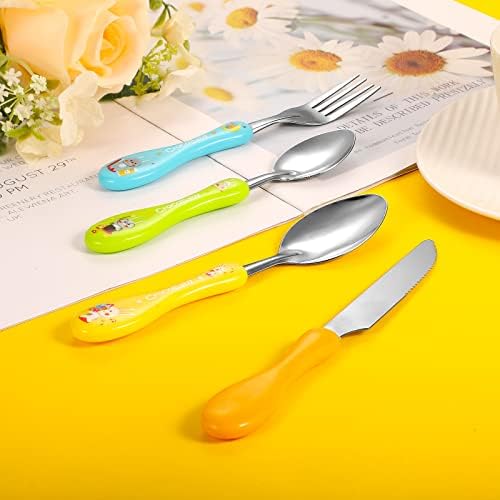 8 Pcs Toddler Cutlery, Stainless Steel Baby Tableware Spoon Fork Knife Flatware Sets with Cute Animals