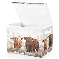 Mnsruu Storage Boxes with Lids, Scottish Highland Cow Large Storage Basket Organizer Shelves Cube Bin Toy Clothes Underbed