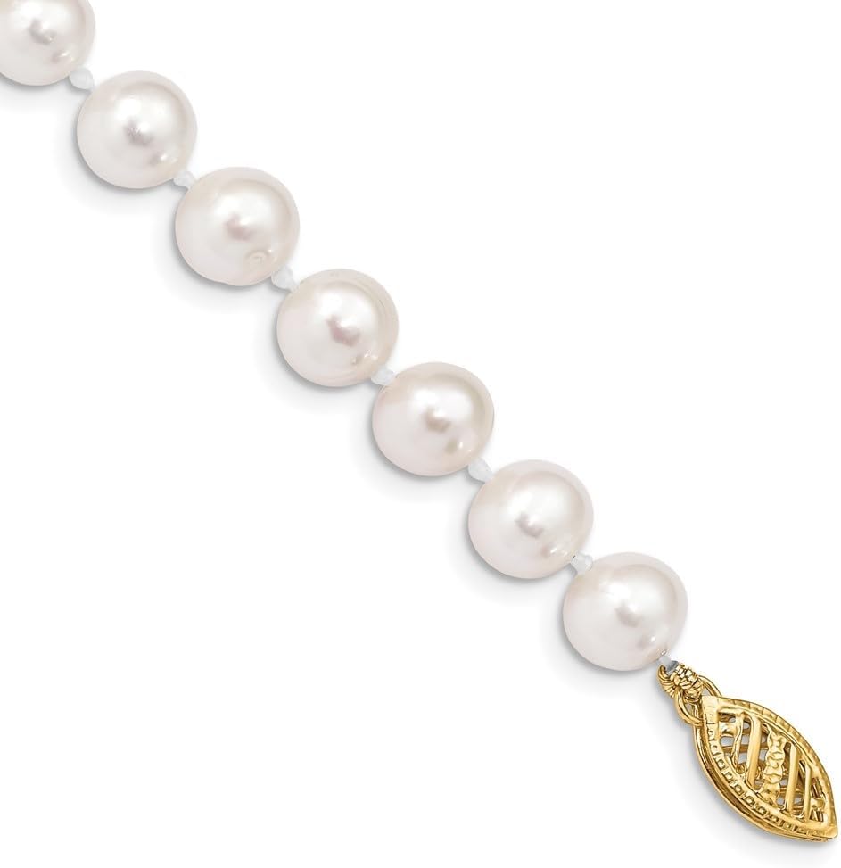10K Yellow Gold 6-7 mm White Freshwater Cultured Pearl Necklace 16" to 28"