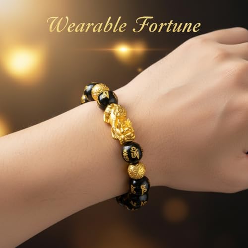 JZJZTXT Black Obsidian Pi Xiu Guardian Bracelet - Spiritual Intention Practice Set for Men Women - 12MM Tiger Eye Hematite Beaded Guardian with Daily Wish Pouch & Focus Sticker — view 4
