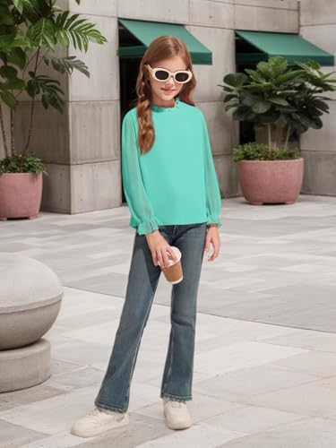Image of Haloumoning Girls Long Sleeve Shirts Chiffon Blouses 5-14 Years