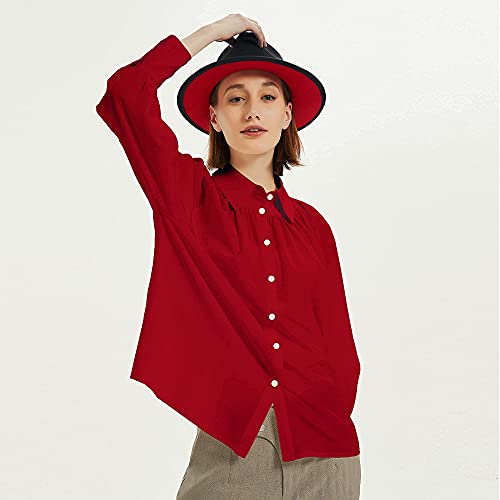 Image of Classic Fedora Hat Flat Top Hat Felt Pork Pie Hat Wide Brim Church Derby Cap for Women and Men