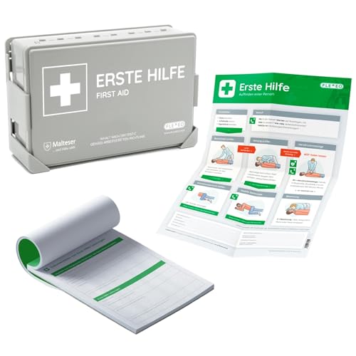 Betriebsverbandkasten C grau nach neuer DIN 13157:2021 mit Wandhalterung - gemäß ASR - Verbandskasten - Erste-Hilfe-Kasten - Verbandkasten (Komplettpaket Basic Plus)