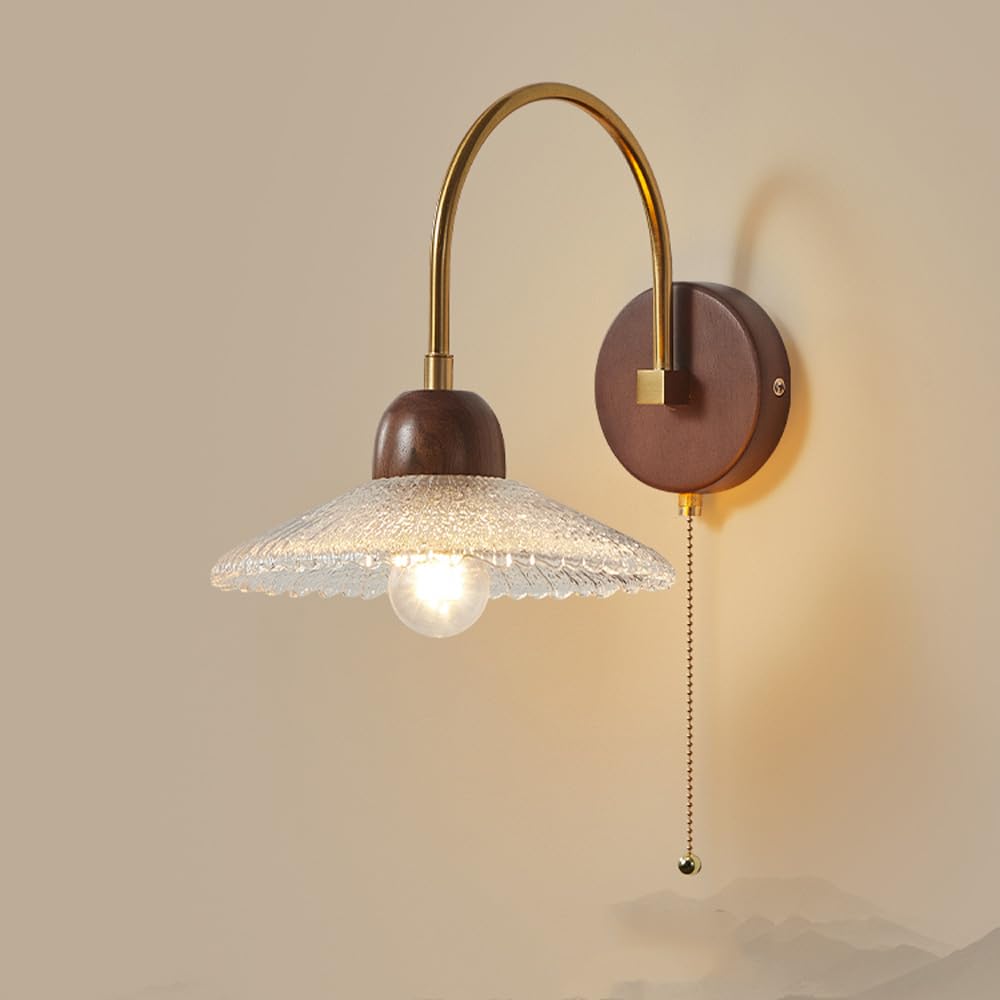 TCHAUSGZUS Mid Century Farmhouse Glass Wall Sconce - Vintage Light with Adjustable Height for Bedroom, Living Room, Kitchen, and More