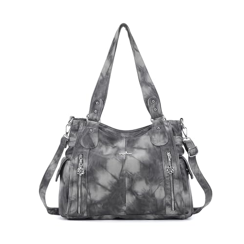 Angel Kiss Bolsas femininas com alça superior Hobo bolsa espaçosa casual bolsa de ombro PU bolsa para mulheres, G-preto/cinza, Large