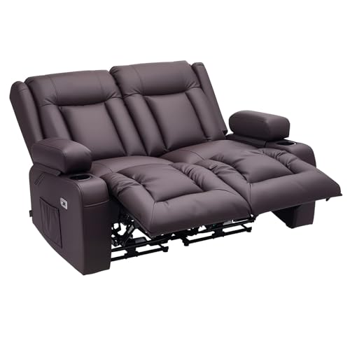 Image of VEVOR Loveseat Recliner Sofa with Massage & Heat, Power Reclining RV Couch, PU Leather Electric Recliner Sofa with USB & Outlet /Storage /Cup Holders /Pockets, Home Theater Seating for Living Room
