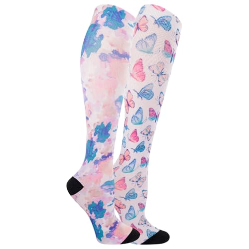 Dr. Scholls Womens Watercolor & Butterfly Knee High Compression 2 Pair Pack Pink Assorted Womens Shoe Size: 8-12