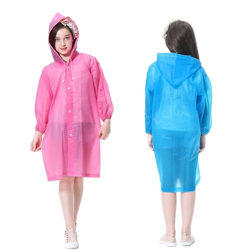YDYJKI Kids Rain Ponchos (2 Pack),Reusable EVA Children Raincoat for 6-13 Girls Boys,Rain Coat Disney Jackets3