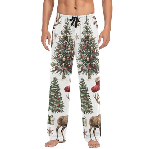 Men's Pajama Pants Christmas Trees Elements Sleep Pajama Lounge Pant with Pockets, Elastic Waistband