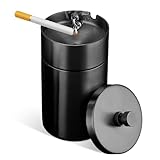 BWBWND Car Ashtray with Lid, Stainless Steel Smokeless Ash Tray Windproof Extinguished Butt Bucket, Portable Detachable Cigarette Ashtray for Car Cup Holder Home Office Travel (Black)