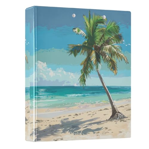 susiyo Palm Tree in Sandy Beach 3 Ring Binder Round Rings PVC Binder with Clipboards - 1 Piece