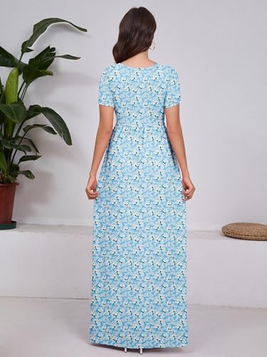 Image of DEARCASE Maxi Dress for Women Short Sleeve Casual Summer Loose Plain Comfy Long Dresses with Pockets