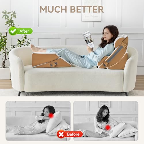 Image of Yojoker 9PCS Orthopedic Bed Wedge Pillow Set for Sleeping, Back and Leg Pain Relief, Post Surgery Foam Pillow for Body, Triangle Adjustable Support Pillow - Acid Reflux Sleeping Pillows Brown