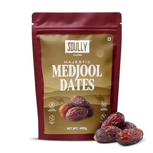 Soully Medjool Dates 400g | Premium Soft & Juicy Medjoul Khajoor | High in Fibre | No Added Sweeteners or Preservatives | Healthy Snacks | Healthy Dates for Snacking & Recipes | Dry Fruits