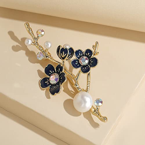 Image of Flower Floral Pearl Brooch Rhinestone Crystal Brooch Leaf Bouquet Brooch Pin Fashion Dress Accessories Birthday Graduation Jewelry Gift For Women