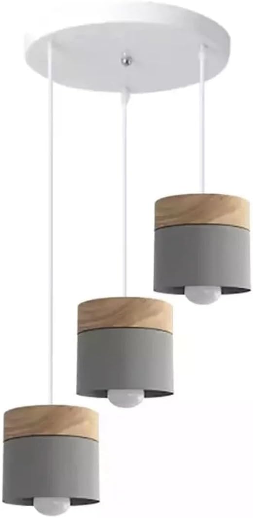 3-Lights Pendant Lights Fixtures Wooden Chandelier Lighting Modern Flush Mount Ceiling Light Retro Grey Length Adjustable Hanging Lamp E26 for Bedroom Kitchen Island Dining Room Living Room