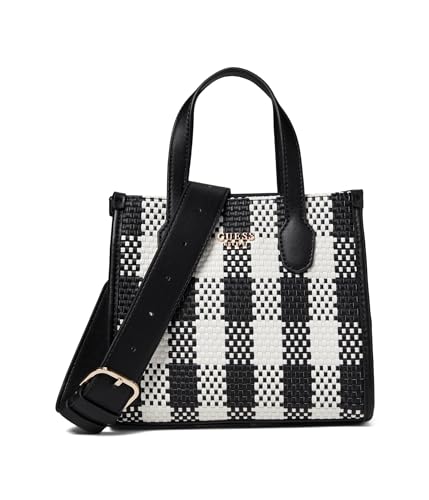 GUESS Mini bolsa Silvana com compartimento duplo, Preto Multi, One Size