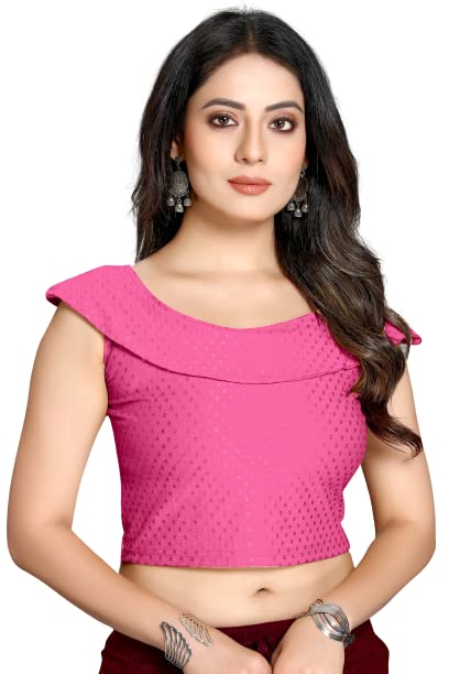 Image of Cotton Lycra Stretchable Off Sholder Short Sleeves Saree Blouse Readymade Crop Top Choli for Girls and Womens