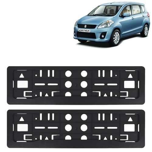 Image of KINGSWAY Ertiga Car Number Plate Frames for All 2012 to 2016 Models of Maruti Suzuki Car Registration Plate Holders, Black Licence Plate Covers (Front and Rear), Universal Size 51.5 x 14.5 cm