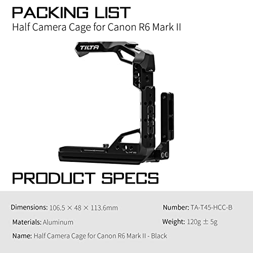Tilta Half Camera Cage for R6 Mark II with NATO Rail, Cold Shoe,1/4"Threads Locating Pins - Black TA-T45-HCC-B - Image 2