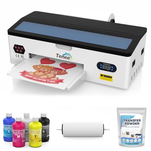 Tenee A3 L1800 DTF Printer with Roll Feeder, Faster DTF Transfer Printer, High Transfer Rate dtf Printers for DIY Printing on Dark and Light Fabrics (Printer, 5 x 250ml Ink, 1 x Roll of Film)