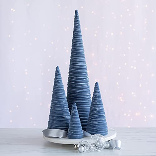 Image of Your Heart's Content Velvet Trees Set of 4 Slate Blue, Home Decor, Mantel Decor, Glam Home Decor, Modern Baby boy Woodland, Valentine Tabletop Tree, Winter Decor (Slate Blue)