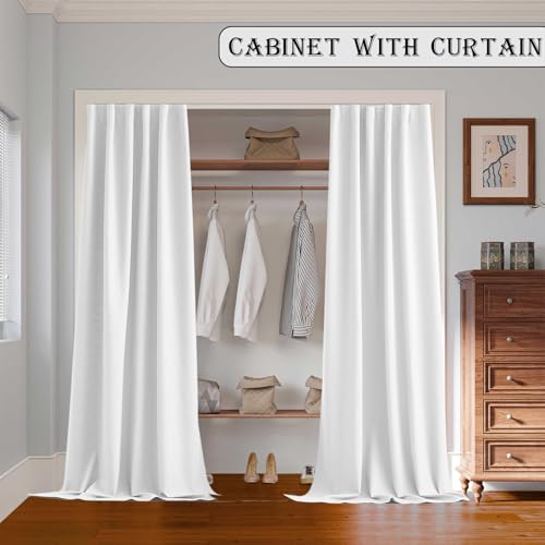 Image of Room Divider Curtains with Ceiling Track, 95% Blackout Heavy Curtains Noise Reduction Privacy Curtain System Kits, 8.3 ft Wide x 7 ft Tall, White, 1 Panel