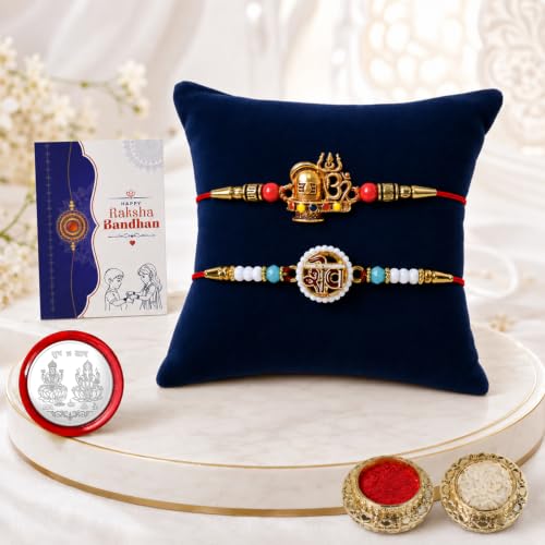 Image of Oblivion Rakhi For Brother - Elegant Stylish God Designer Rakhi with Beads and Silver Colour Pooja Coin, Tilak Set & Greeting Card - Traditional Raksha Bandhan Combo for Bhai