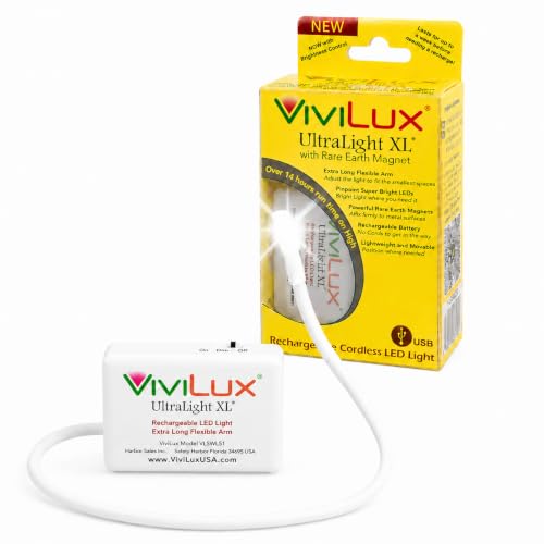 Image of ViviLux Ultralight XL Craft & Sewing Light, Magnetic Mount, 1500 Lumen LED | Super Bright LED Hobby Light, Rechargeable Battery, Rare Earth Magnet, 11 in Extended Flexible Arm, Hands-Free Use, Cordless