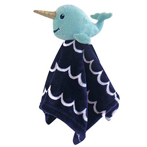 Image of Hudson Baby Unisex Baby Animal Face Security Blanket, Boy Narwhal, One Size