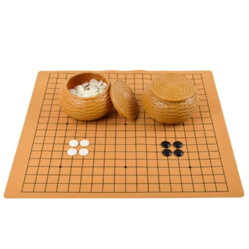 Wyazziv囲碁セット 碁盤と碁石を含む 収納しやすい 薄型 知能開発 おもちゃ 初心者用に適した 大会用 日常用 (黄色の塑編缶+擬玉子+13/19皮の将棋盤です)