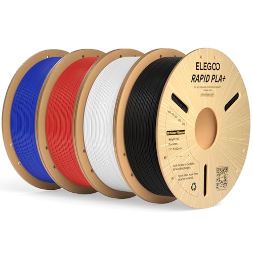 ELEGOO High Speed PLA+ Filament 1.75mm Schwarz Weiß Rot Blau 4 KG, Rapid PLA Plus 3D Drucker Speedy Filament, 600 mm/s Hochgeschwindigkeitsdruck, Maßgenauigkeit +/-0,02mm, 4kg Spule (8.8lbs)