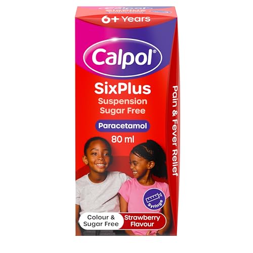 Calpol SixPlus Oral Suspension Paracetamol (1 x 80ml) Sugar-Free Strawberry Flavour Calpol 6 Plus with Paracetamol for Fever & Pain Relief Suitable for Kids from 6 Years