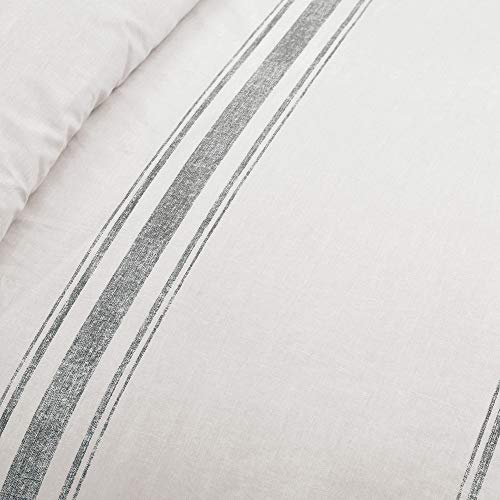 Image of Lush Decor Farmhouse Stripe Reversible Cotton Duvet Cover Queen Size 3 Piece Set Full /Queen Gray - Farmhouse Bedding Set - Striped Duvet Cover