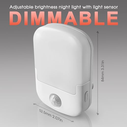 Image of Briignite Red Motion Sensor Night Light, Night Light, Dusk to Dawn Night Light 2Pack, Dimmable Led Night Light, Night Light for Kids, 1W Night Lights Plug into Wall for Bedroom, Kid Room, Bathroom