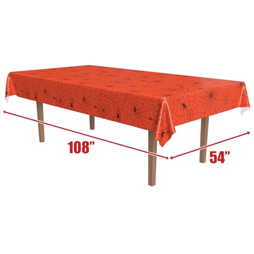 Image of Beistle Spider Web Tablecover, 54 inch x 108 inch- Creepy Cobweb Plastic Rectangular Halloween Tablecloth Decoration for Spooky Party, Haunted House, Or Costume Bash