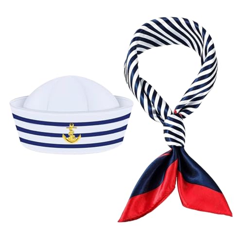 Matrosenmütze Und Schal, Matrosenmütze für Herren Damen Mädchen, Matrosen Kostüm Blau Und Weiß...