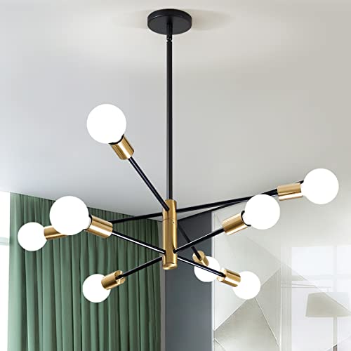 Mlihove Modern Sputnik Chandeliers 8-Light Fixures Gold And Black Contemporary Pendant Lighting Adjustable Ceiling Hanging For Living Rooms Bedroom Dining Room #TOP4