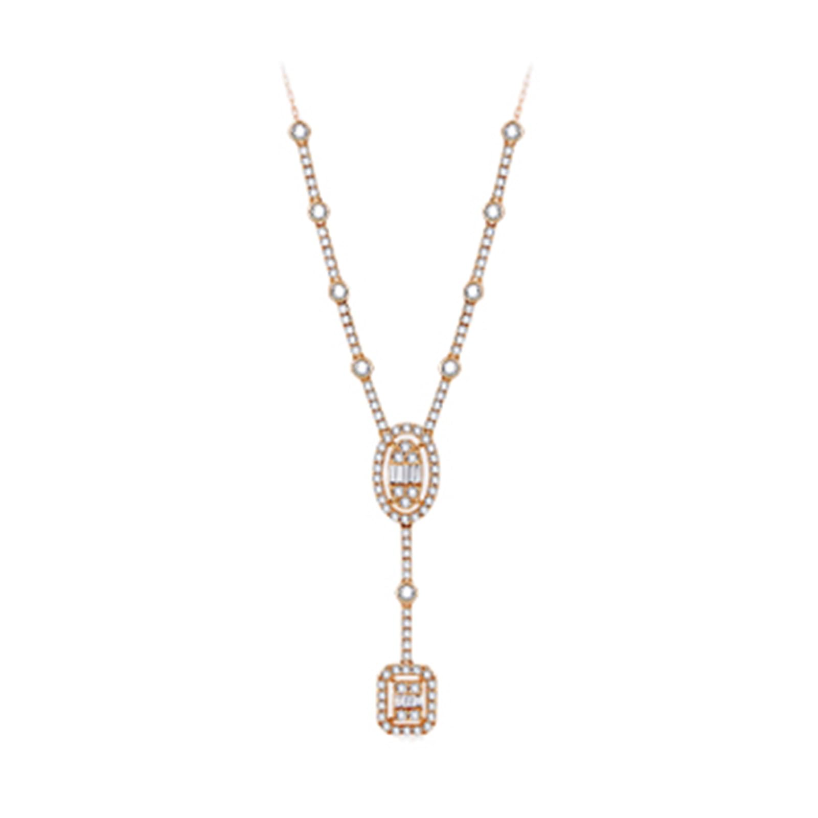 Collares de cadena de oro, collar en Y de oro rosa con diamantes, cadenas largas para mujer