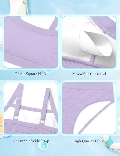 Image of Girls Swimsuit Solid Color Adjustable Straps Bikini Sets 8-16Y