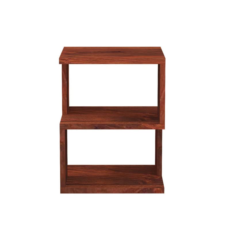 Image of Solid Wood Sheesham Sofa Side Table with 2 Open Shelf - Honey Finish