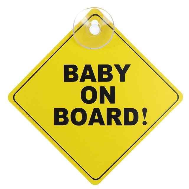 AUTOZOCO Cartel Bebe a Bordo con Ventosa para Coche, Amarillo, PVC, 12.5 x 12.5 cm, Clásico