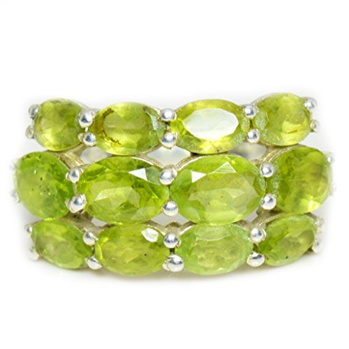 Bague en argent sterling naturel avec péridot vert véritable taille 46-68