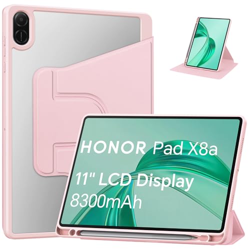 YRH for Honor Pad X8a / X8b Case 11 2024/2026 360 Degree Rotating Stand Protective Cover Case for Honor X8a / X8b 11 inch Tablet Pink