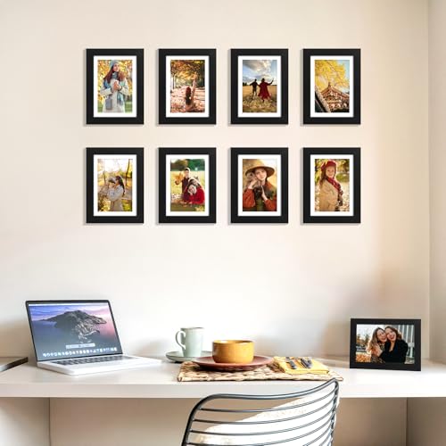 decorUhome 5x7 Picture Frame, Display Photos 4x6 with Mat or 5x7 Unmatted, Engineered Wood Frame with Plexiglass for Wall and Tabletop Display, Black, Set of 1