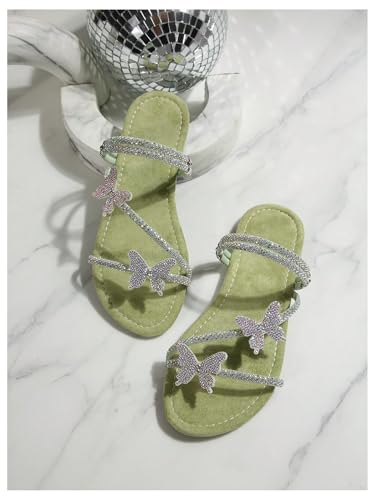 Image of OYOANGLE Women's Silver Rhinestone Sandals Sparkly Dressy Flat Sandals